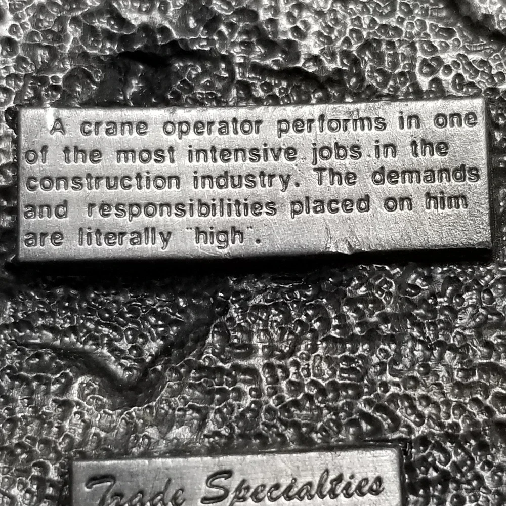 Crane Operator Belt Buckle Construction Heavy Equipment Trade Specialties Pewter